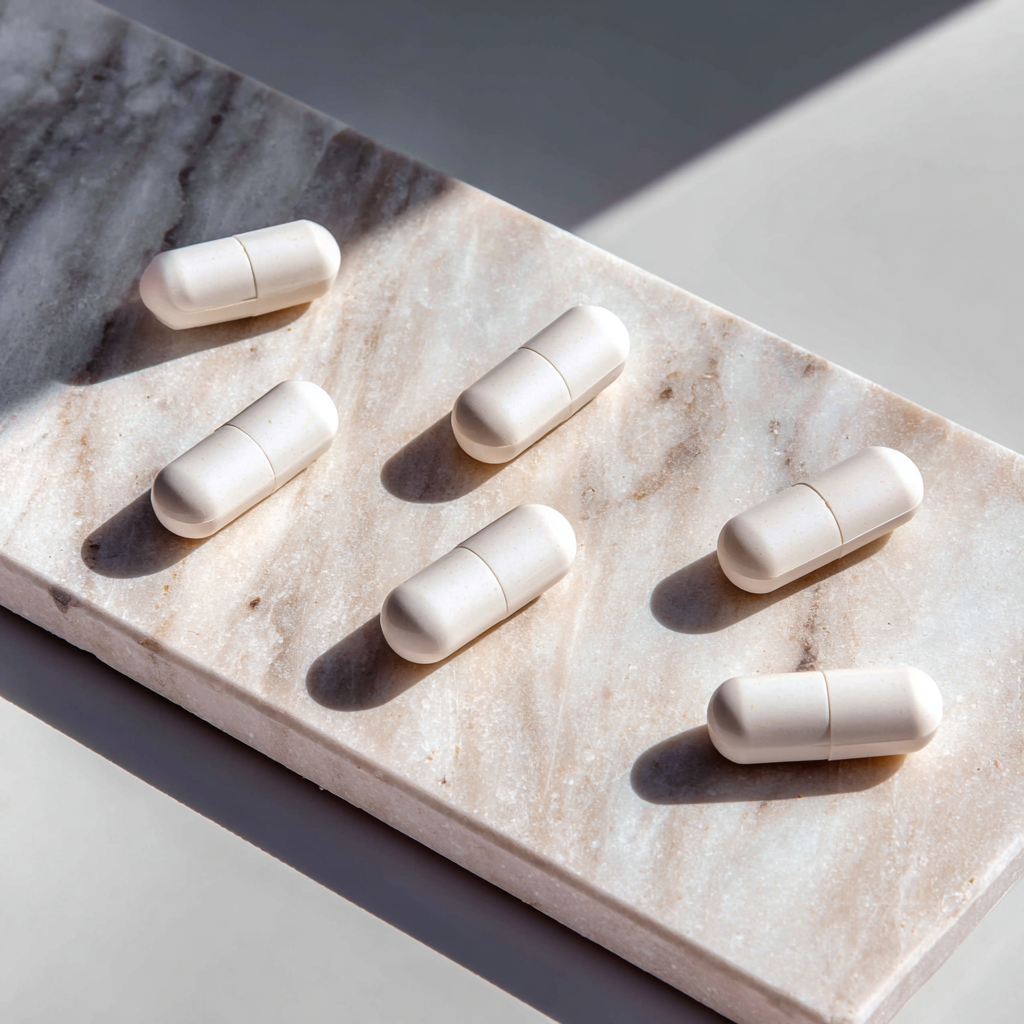 natural supplement capsules display